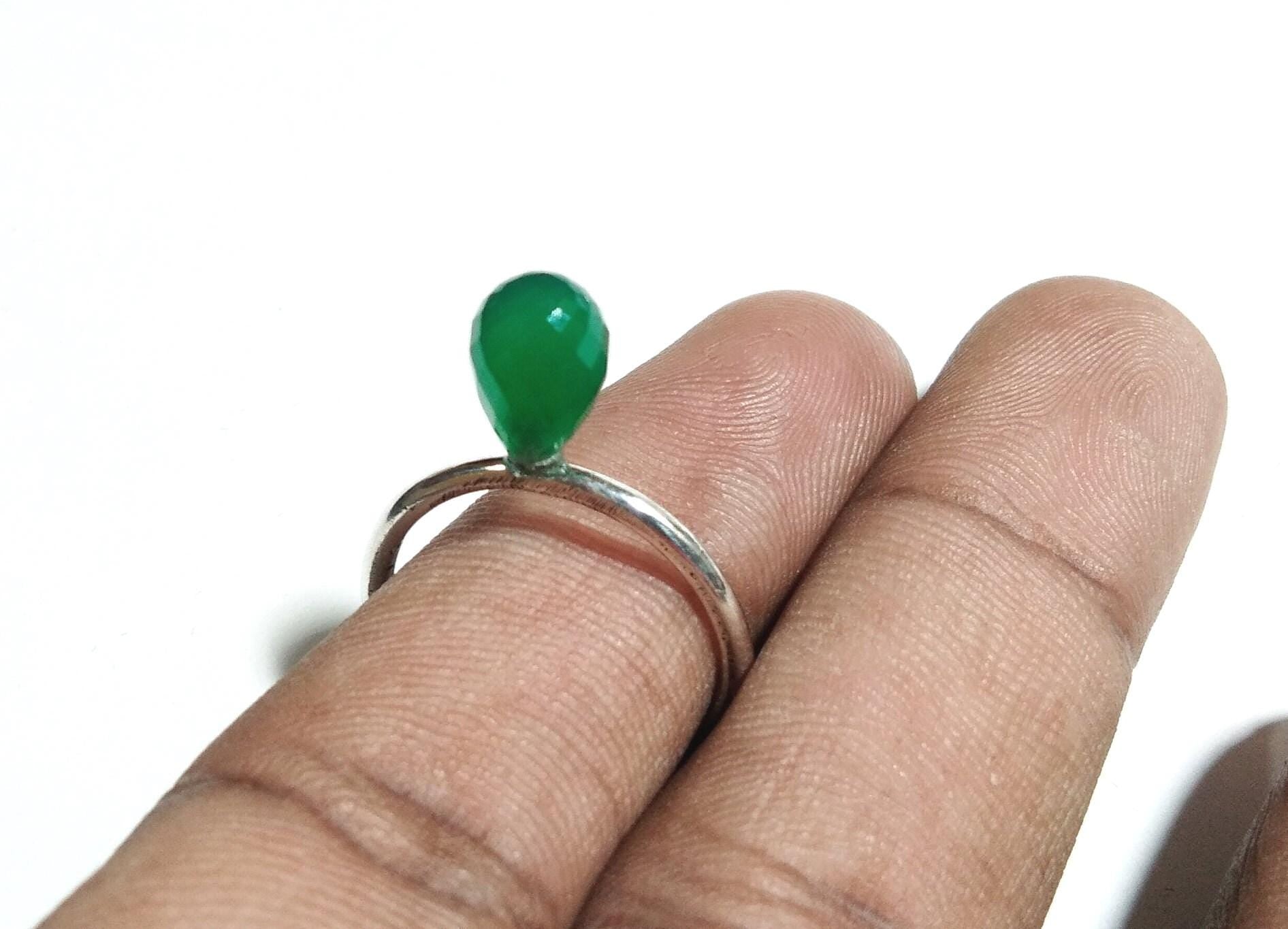 Gemstone Drop Shape Ring, Natural Green Onyx Faceted Ring, 925 Solid Silver Ring Jewelry, Handmade Ring, For Girls & Women.